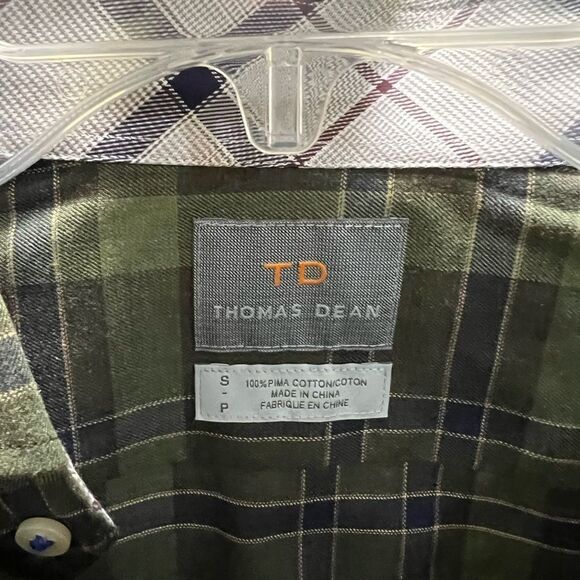 NWT Thomas Dean Men's Green Plaid Shirt Small #264 - Picture 2 of 5